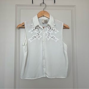 White Embroidered Sleeveless Top